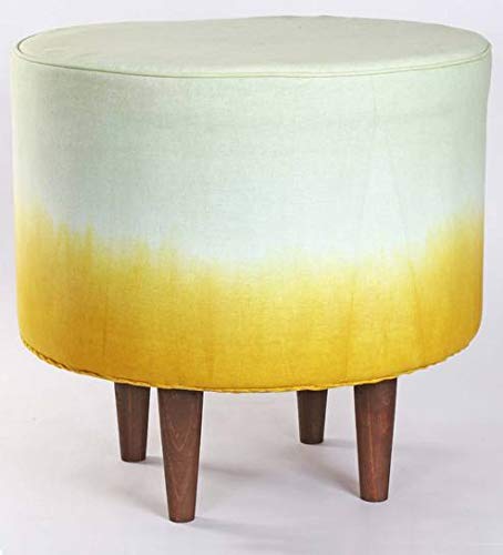 Fully Cushioned Cotton Pouffe Solid Wooden Frame