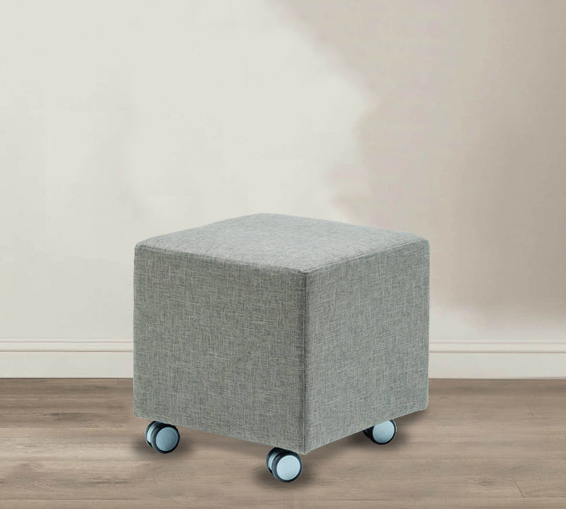 Wooden Frame Wheels Base Fully Cushioned Cotton Fabric Pouffe