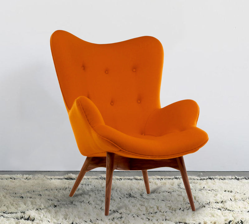 Velvet Lounge Chair in Teak Wood Legs
