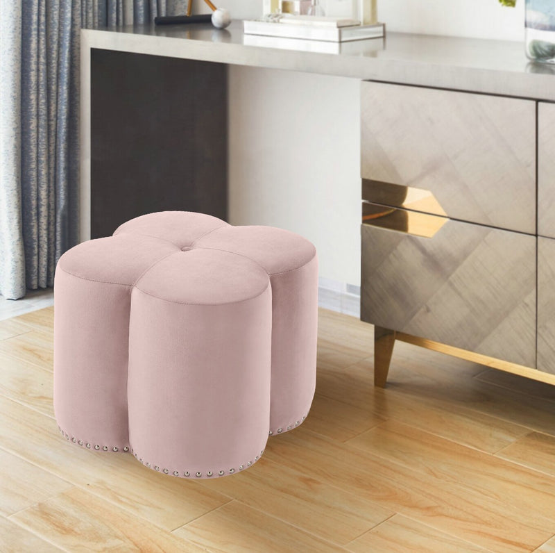 Wooden Base Pouffe With Fabric Upholstery