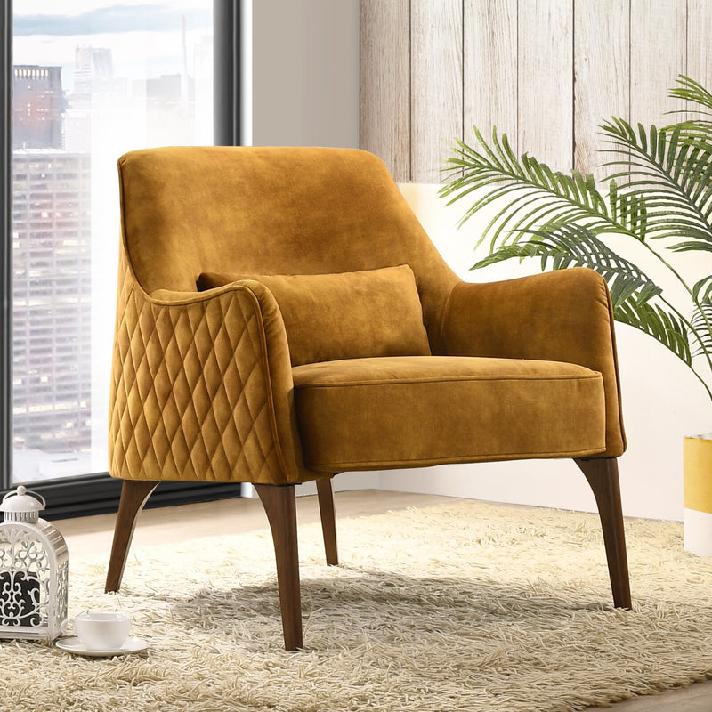 Wood and Velvet Upholstered Lounge Accent Chair