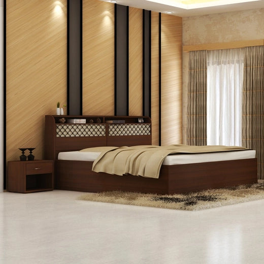 Solid Wood, King Box Bed in Walnut Finish