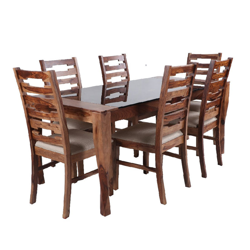 Dining Chair & Table Set of 6 Wooden Frame Base