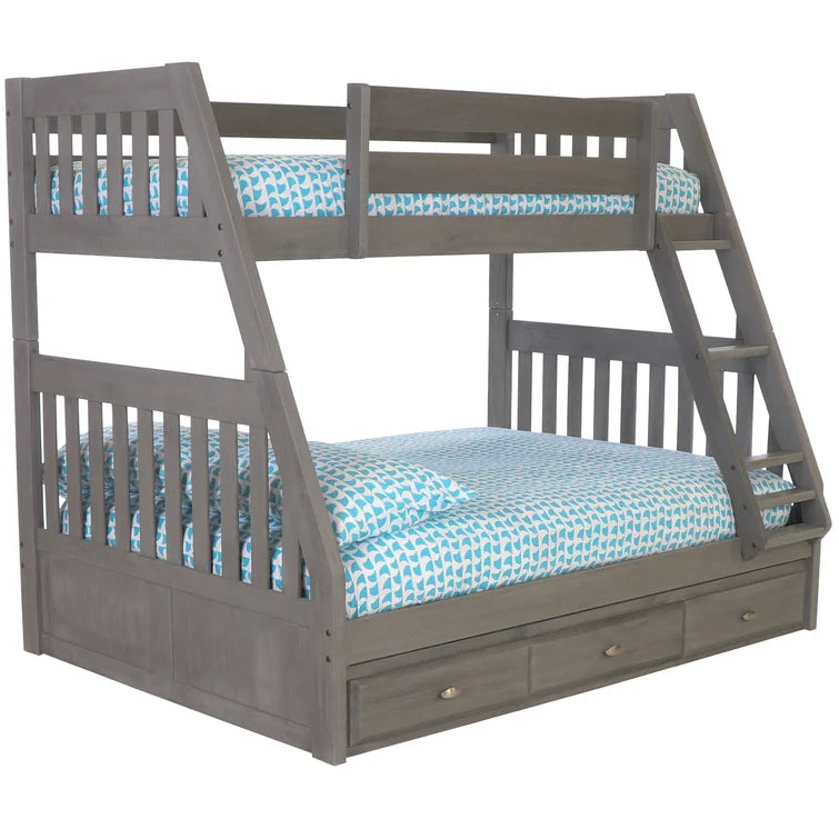 Classics Solid Pine Twin/Full Bunk Bed with Three Drawers in Charcoal