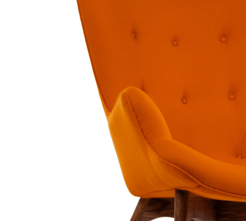 Velvet Lounge Chair in Teak Wood Legs