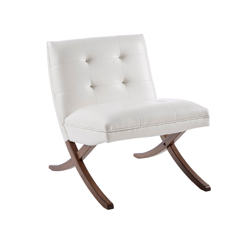 White Accent Chair-Armless Button-Tufted PU Leather