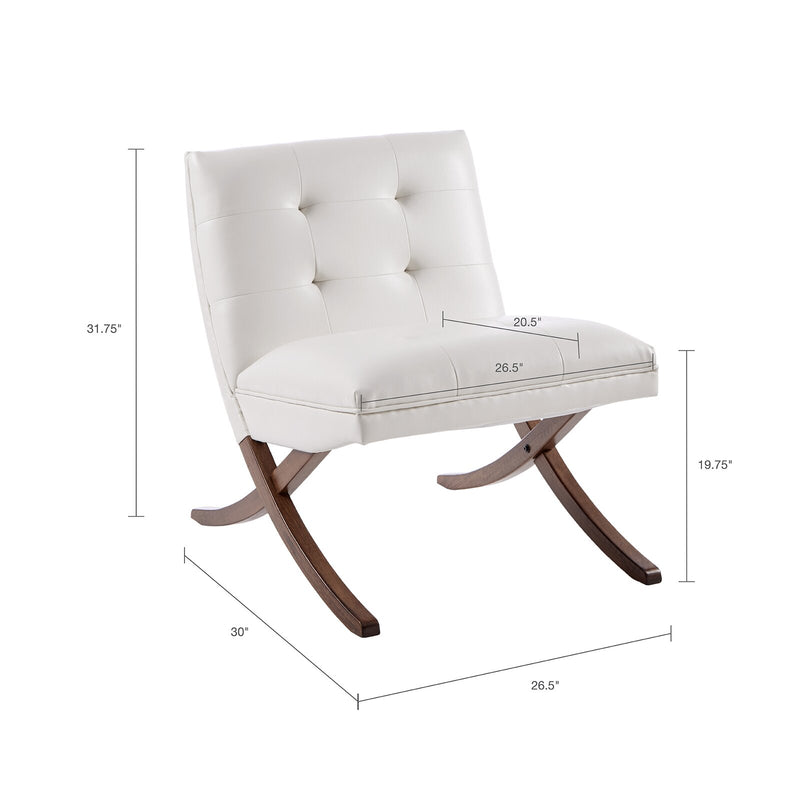 White Accent Chair-Armless Button-Tufted PU Leather