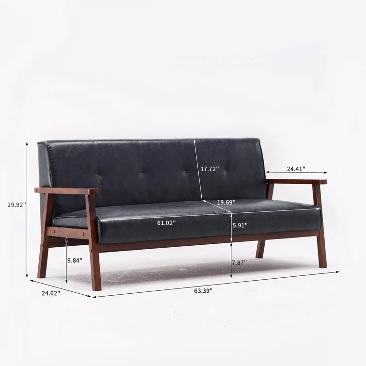 2 Seater Leather Sofa with Wooden Legs