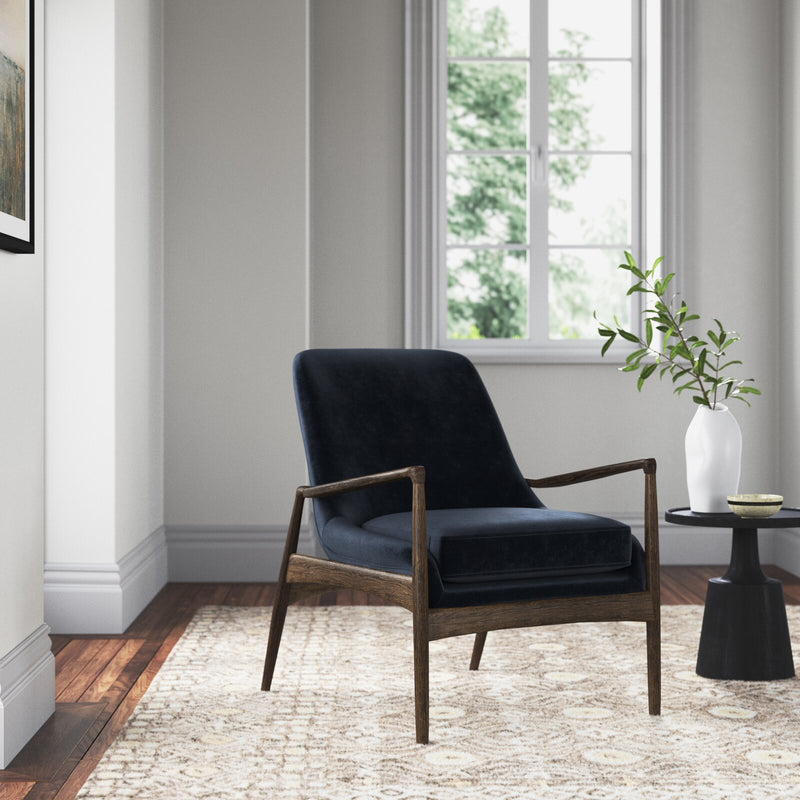 Wooden Lounge Chair with Modern Velvet