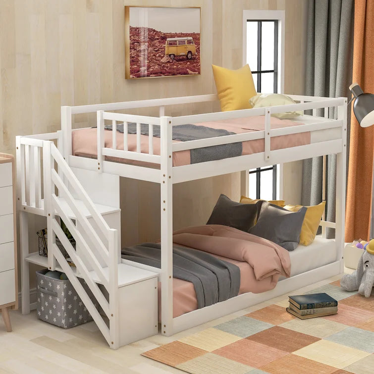 Bunk Bed with Storage Staircase, Twin Size Bunk Bed for Kids, Teens, No Box Spring Needed