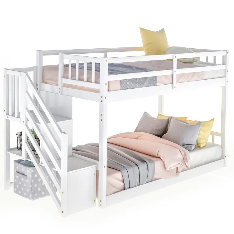 Bunk Bed with Storage Staircase, Twin Size Bunk Bed for Kids, Teens, No Box Spring Needed