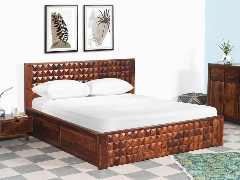 King Size Bed in Solid Wood Honey Finish