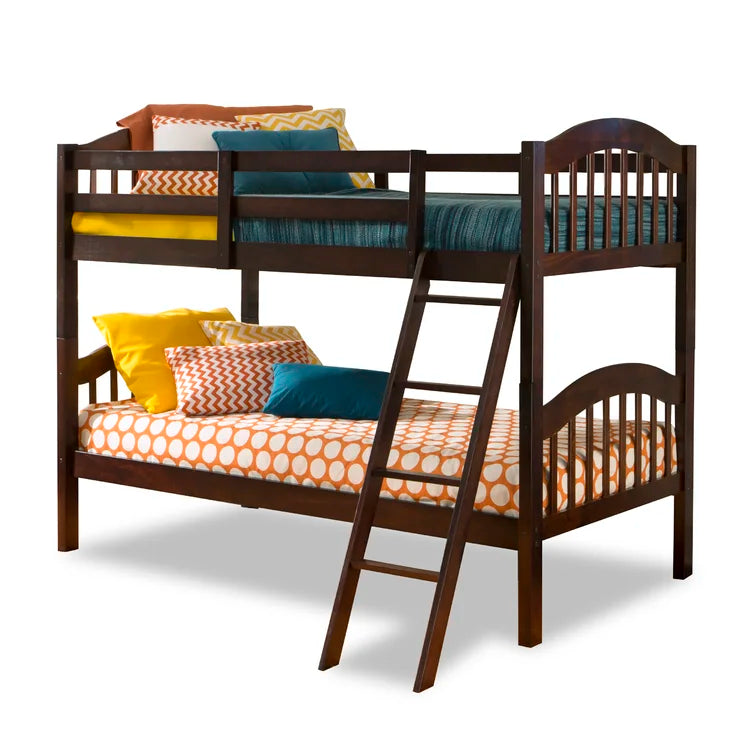 Twin Over Twin Wood Bunk Bed, 2-in-1 Detachable Bunk Beds w/Inclined Ladder and Safety Guard Rails