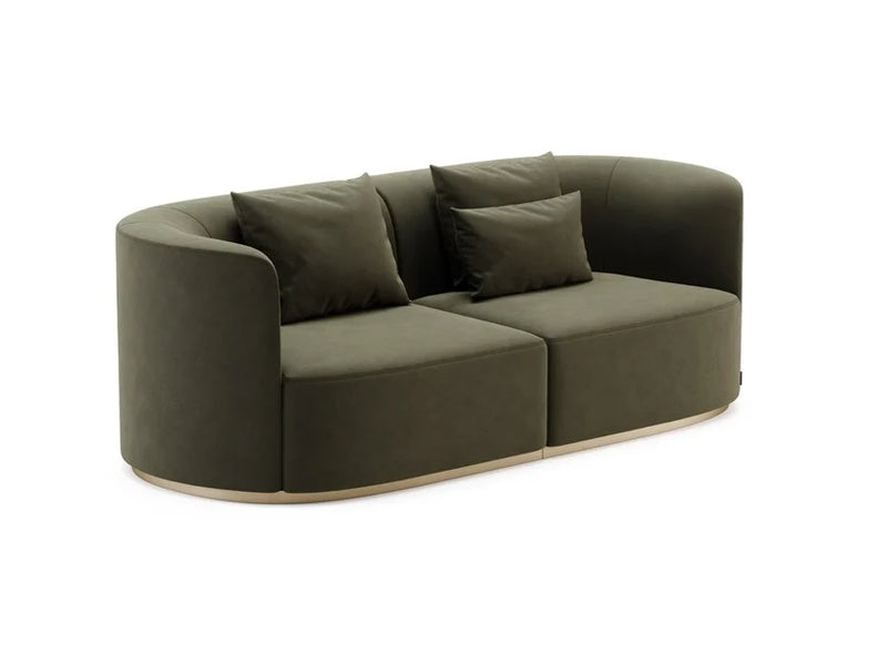 2 Seater Fabric Sofa with Wooden Base