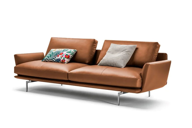 2 Seater Fabric & Leatherette Sofa with Classic Metal Legs Finish