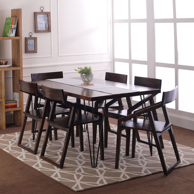 Dining Table Chairs Set of 6 With Wooden Frame Base