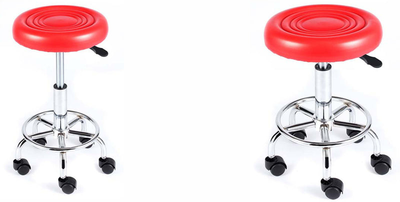 The Metal Stool Medical/Doctor Stools Spa Ergonomic Drafting with Wheels (Red with Castor)
