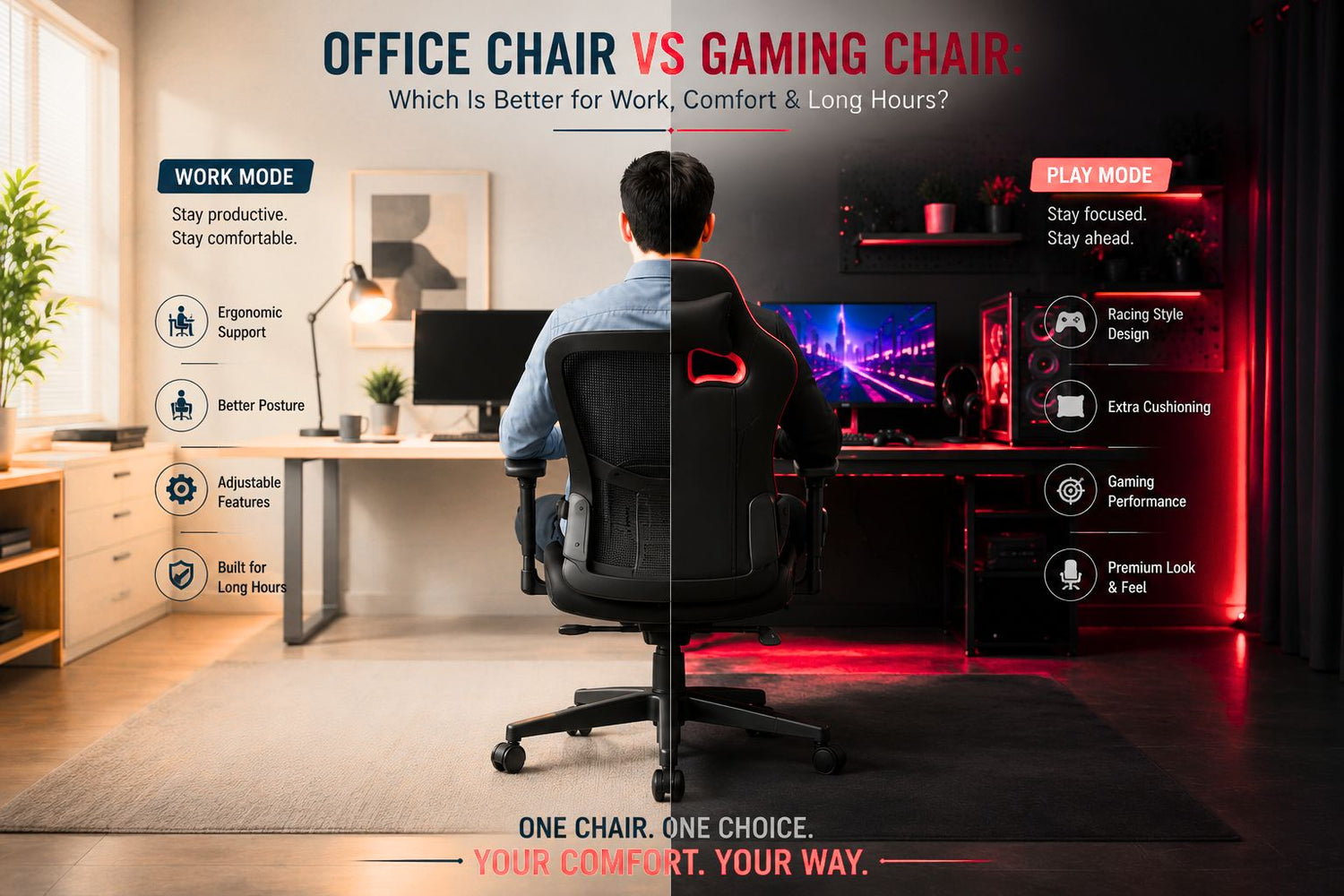 Office Chair vs Gaming Chair: Which Is Better for Work, Comfort & Long Hours?
