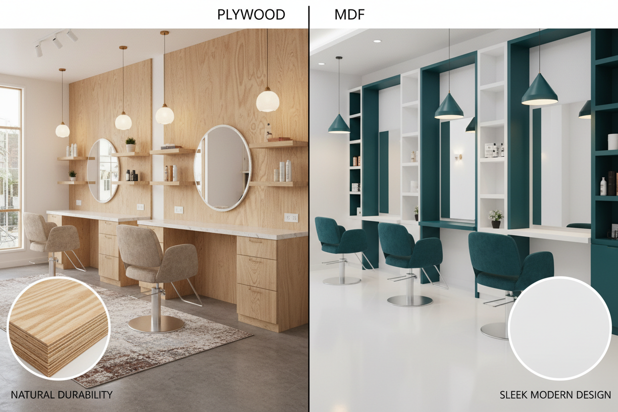 Plywood vs MDF in India: Which is Better for Salon Furniture & Interiors?