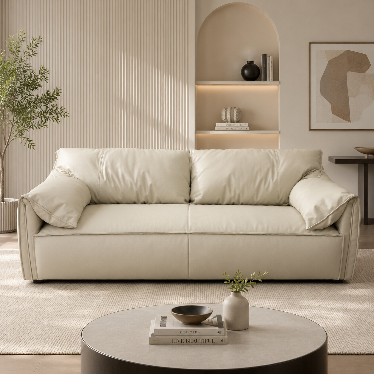 Modern Luxury 1 to 3-Seater Sofa | Premium Upholstered Fabric Sofa with Cushioned Armrests & Deep Seating | Contemporary Living Room Couch | Cream Beige
