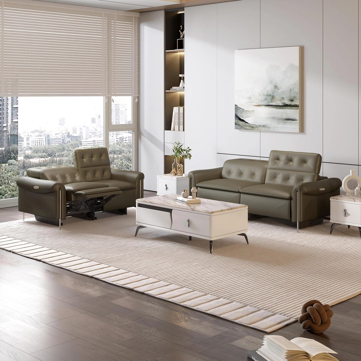 Luxury Adjustable Backrest Sofa in Premium Leatherette Finish with Ergonomic Comfort and Modern Modular Design for Living Room