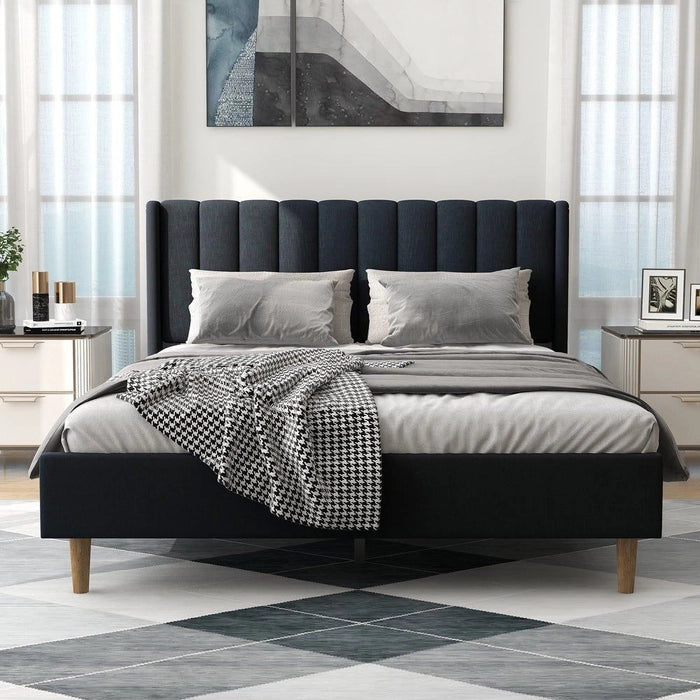 Modern Upholstered Bed – Headboard, Comfort, Solid Teakwood & Plywood Frame, Designer Legs