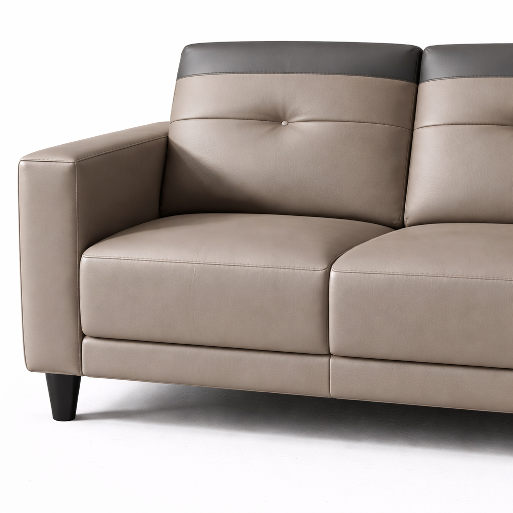 Leather Sofa Modern Dual Tone Upholstery High Density Foam Cushion Solid Wood Frame Handcrafted Premium Finish Durable Comfort Seating