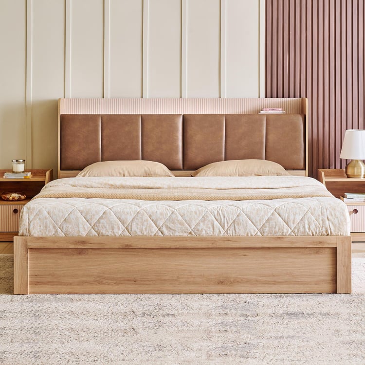 King Size Bed for Home furniture – Plywood & Wooden Headboard, Box Storage & Hydraulic Lift Option