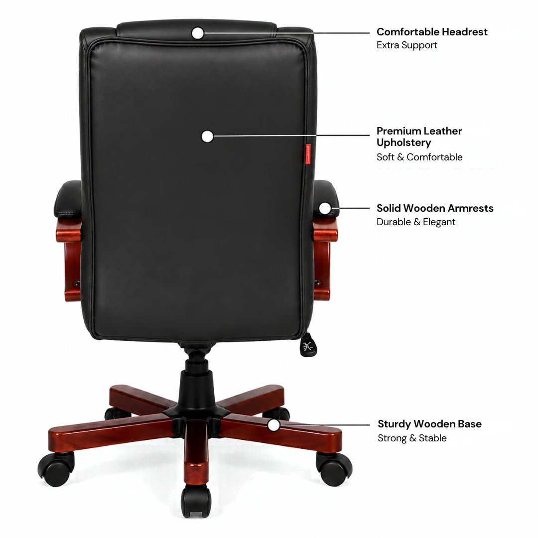 Stylish Leatherette Director and Boss Office Chair with Wooden Handle and Base