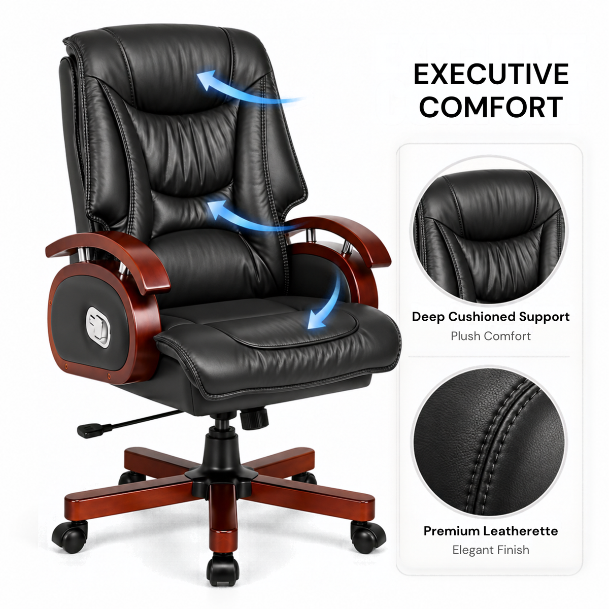 Ergonomic Director Chair: Modern Design, Plyboard & Leatherette, Recliner, Height Adjustable, Fixed Armrest & Revolving for Ultimate Comfort