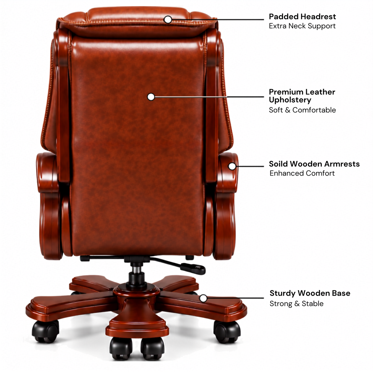 High Back Luxury Office Director Chair Made in Plyboard with Leatherette and High Density Foam & Recliner Feature and Double Wheel with wooden Polish