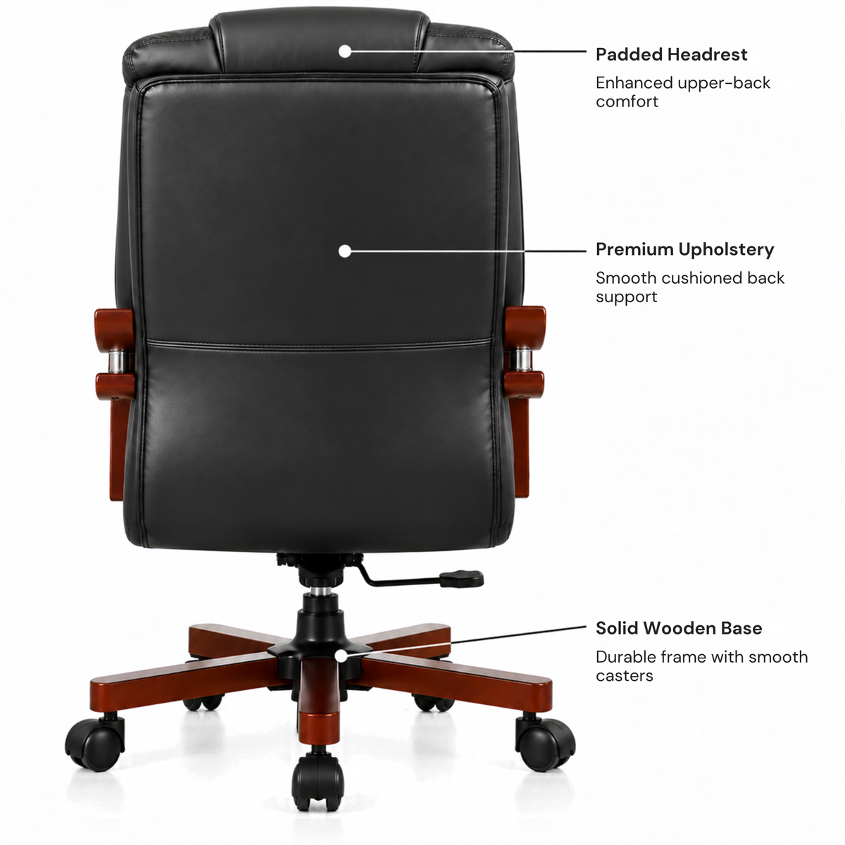 High Back Director Chair for office Made in Plyboard with Leatherette Upholstery & Armrest with wooden WheelBase & Revolving Chair -black
