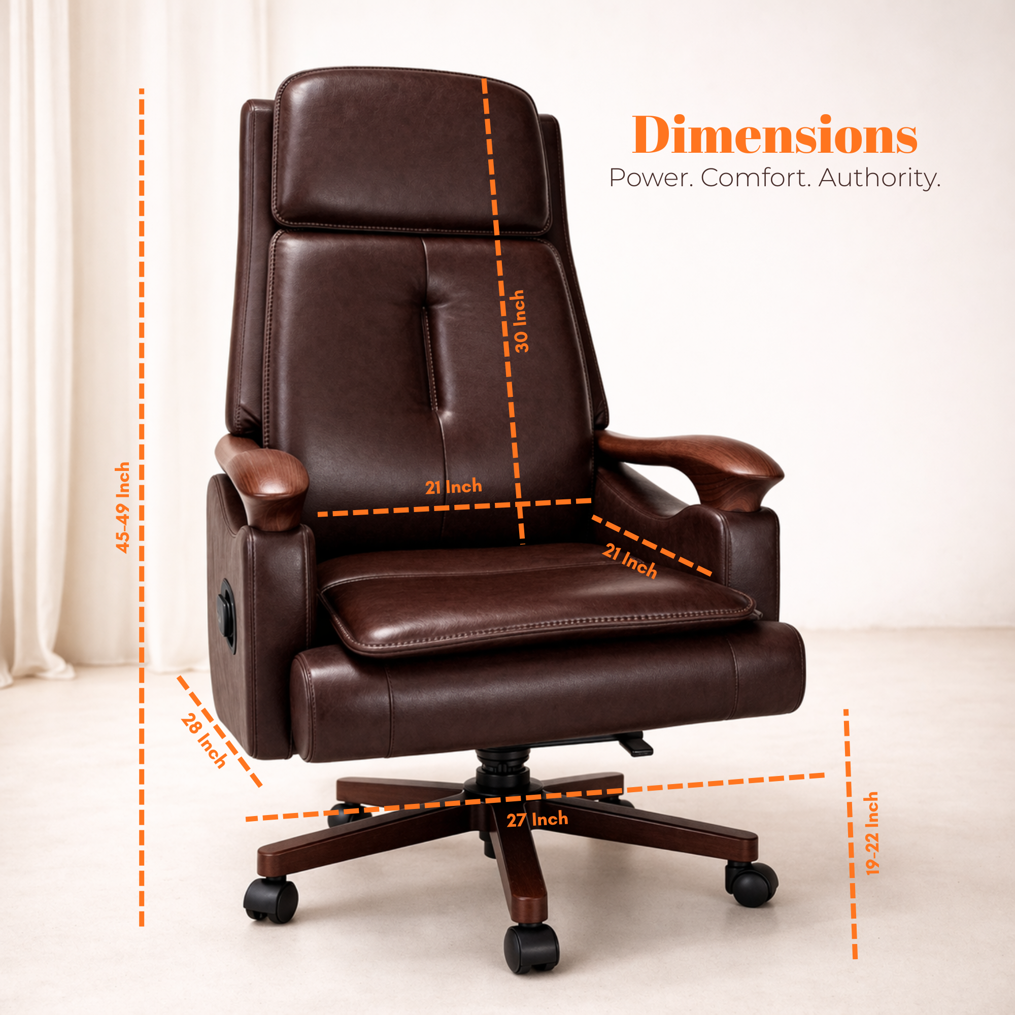 Luxury Wooden Director Chair with Premium Leather Upholstery, Ergonomic Design, Solid Wood Frame, Executive Comfort 150° Reclining Seat