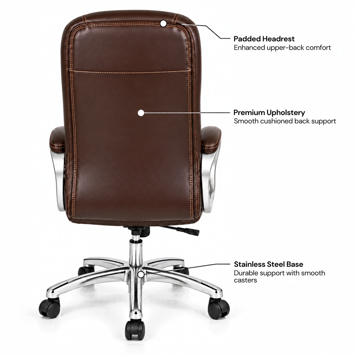 Premium Director Chair, Leatherette Upholstery, Powder-Coated Chrome Base