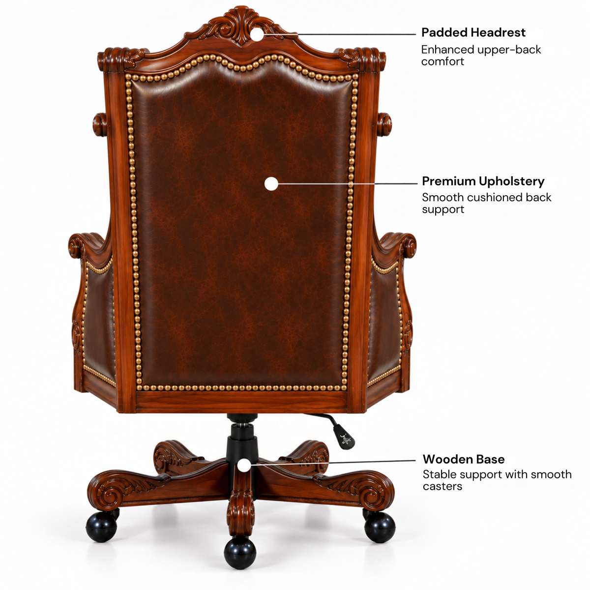 Luxury Design Boss and Director High-Back Leatherette Office Chair Swivel, Adjustable Height, Fixed Armrest, and for Wooden Base
