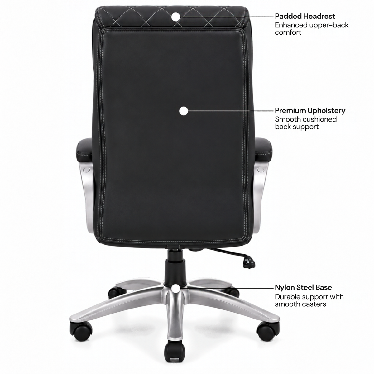 Luxury Executive Office Chair with Diamond Quilted High Backrest, Padded Headrest, Cushioned Armrests, Adjustable Height & Chrome Swivel Base