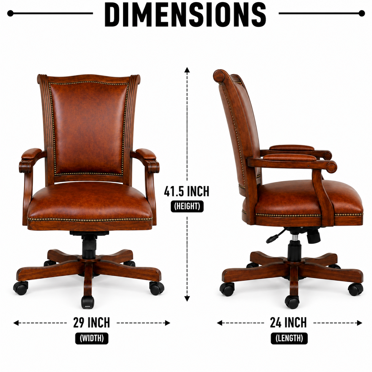 Premium Wooden Director Chair with Leatherette Upholstery, Ergonomic High Back, Handcrafted Solid Wood Frame, with Smooth Castor Wheels