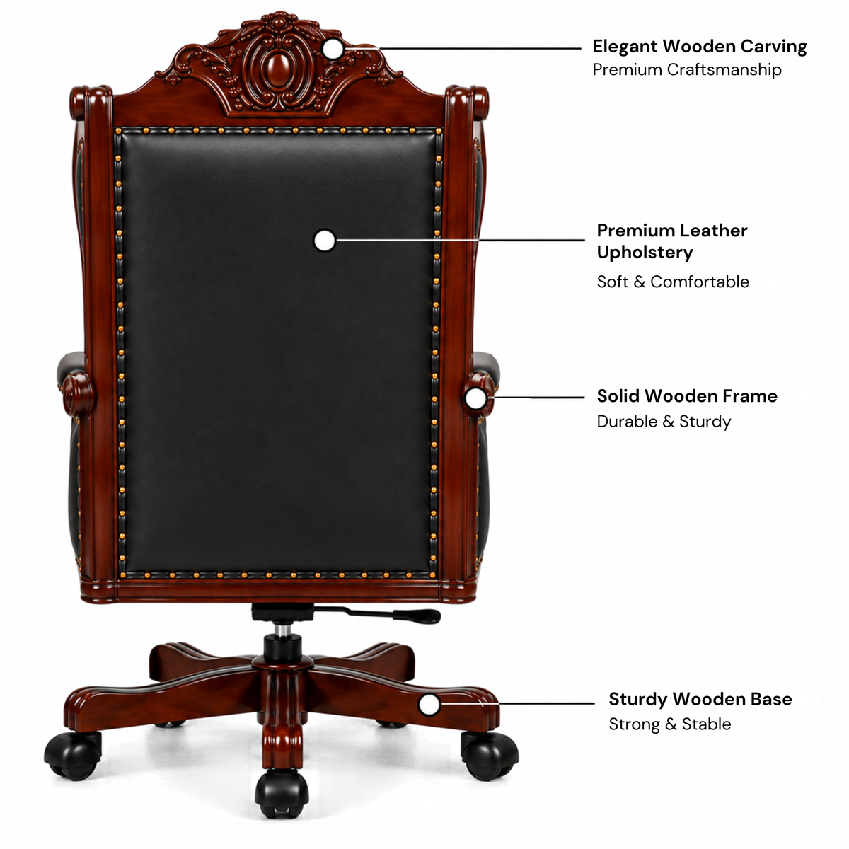 Director Chair Luxury High-Back Leatherette Office Chair with Adjustable Height, Fixed Armrests, Wooden Base, Premium Handcrafted Swivel Tilt Chair