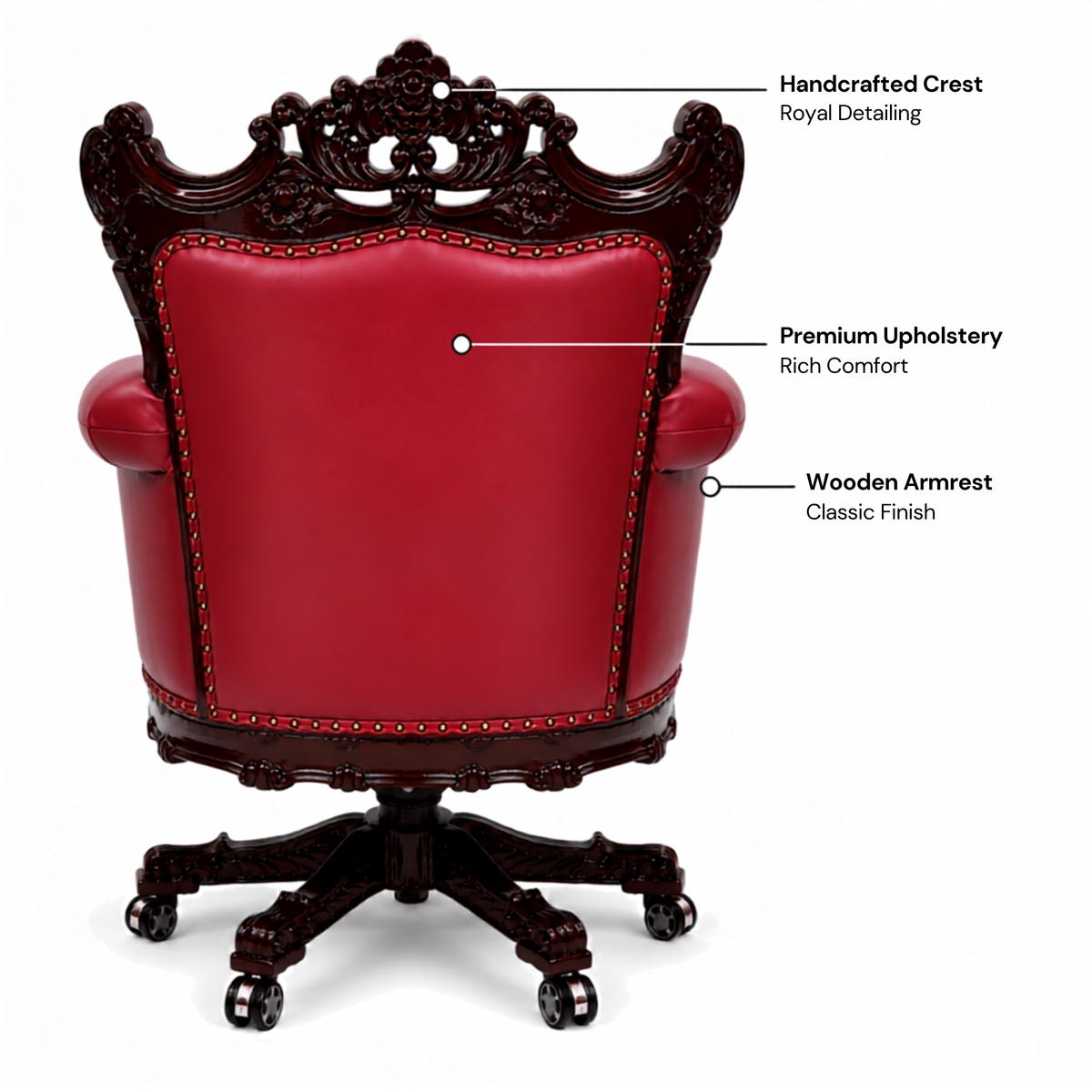 Design Hand Carved Teak Wood Adjustable Height 360D Swivel Button Tufted Office Armrest Chair