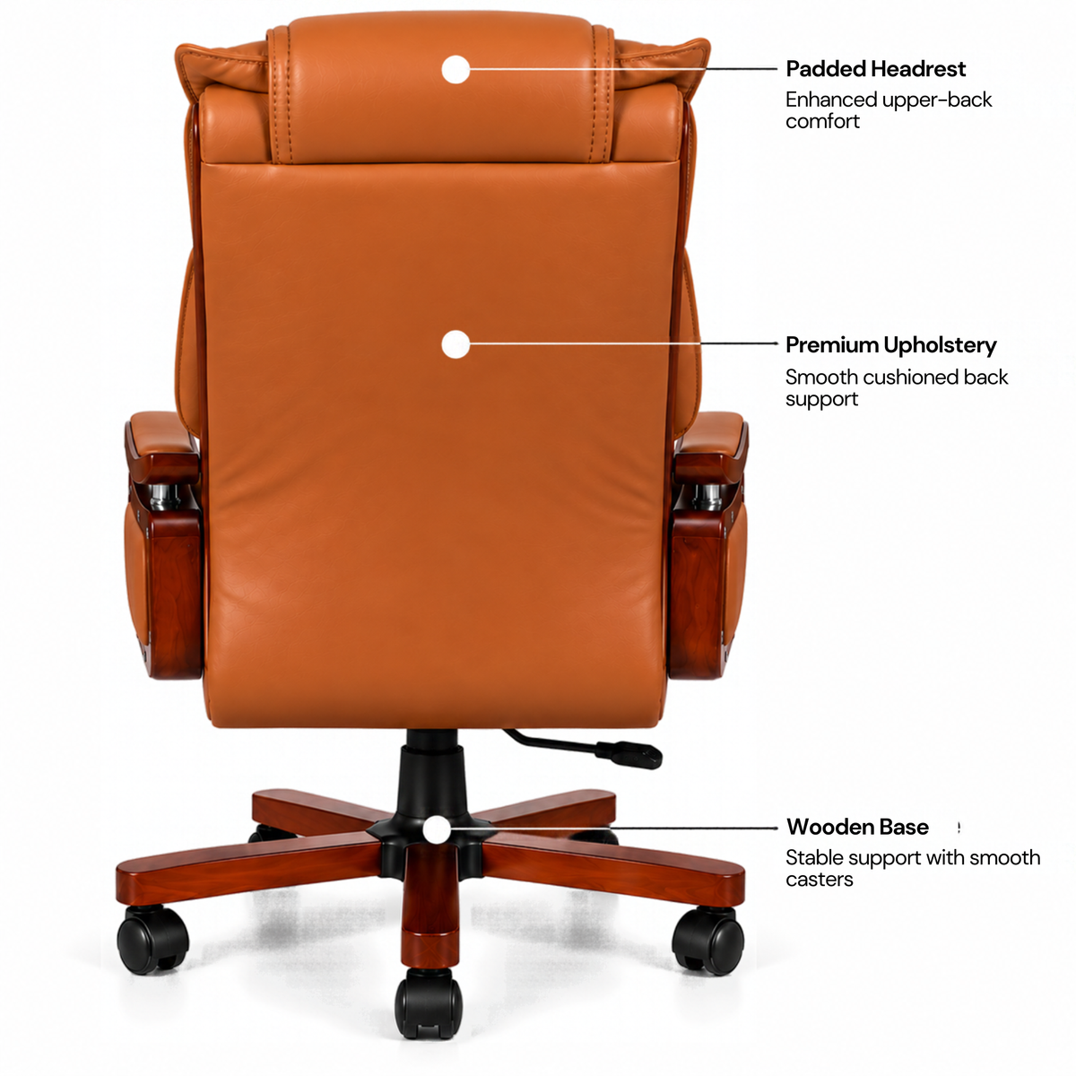 High Back Executive Chair for Office | Leatherette Upholstery with Wooden Base & Handle | Revolving Director Chair with Cushioned Seat & Headrest | Boss Chair Brown