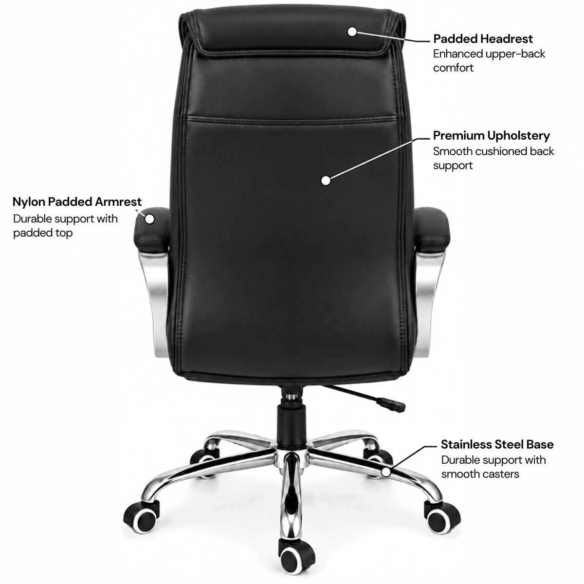 Modern Director Office Chair, Leatherette Upholstery with High Back and Powder-Coated Chrome Base