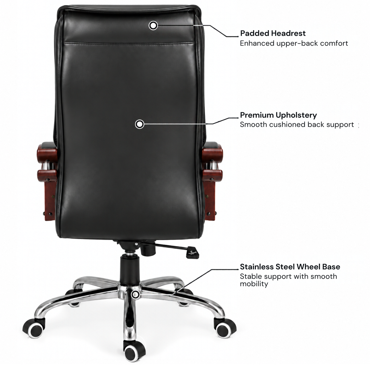 Luxury Boss Chair with High Back Leatherette Design and Stylish Chrome Base and Wooden Handle
