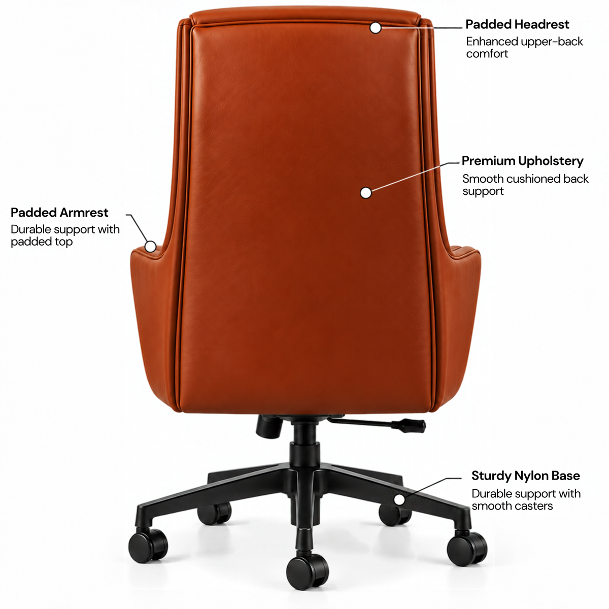 Premium High Back Executive Office Chair with Padded Armrests, Tilt Mechanism, Height Adjustment & Smooth Mobility for Home and Office