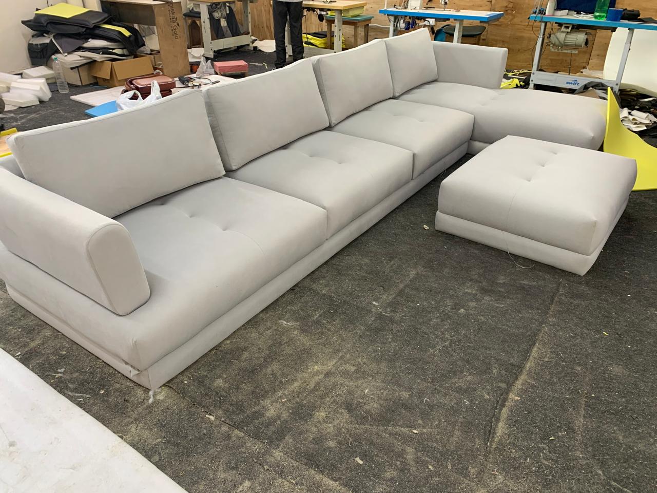 Home and Living Room Luxury Design 3 Seater Sofa made in Pinewood and Upholstery & Metal Legs Base Modern Look in Home Grey Color