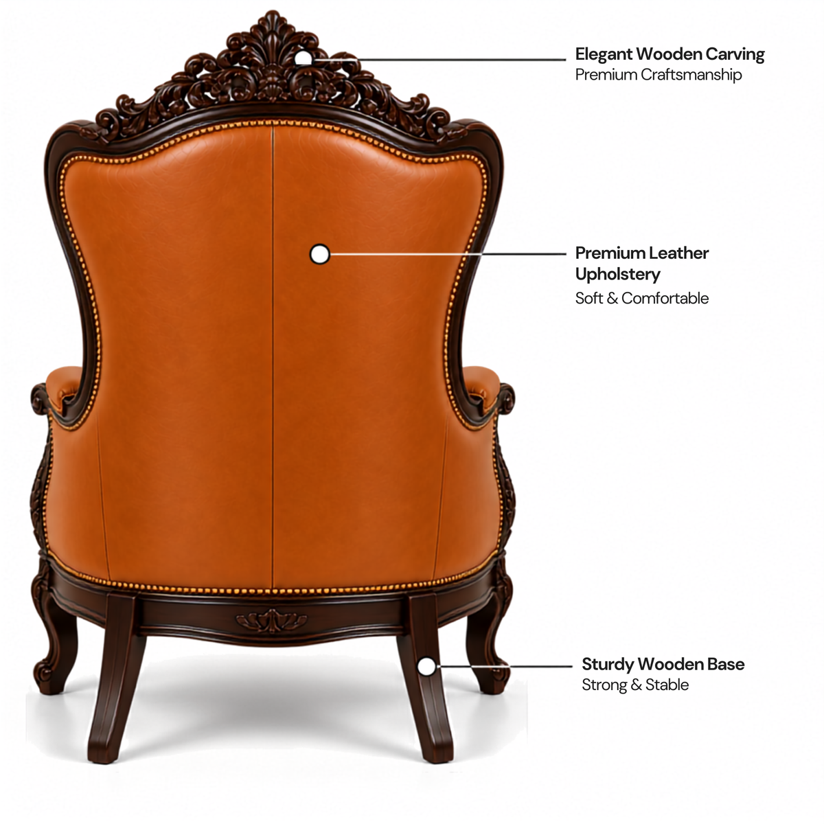 Royal Maharaja High Back Chair, upholstered in luxurious Leatherette, featuring wide armrests and design and Hand Crafting Chair Durable & High Comfort Chair