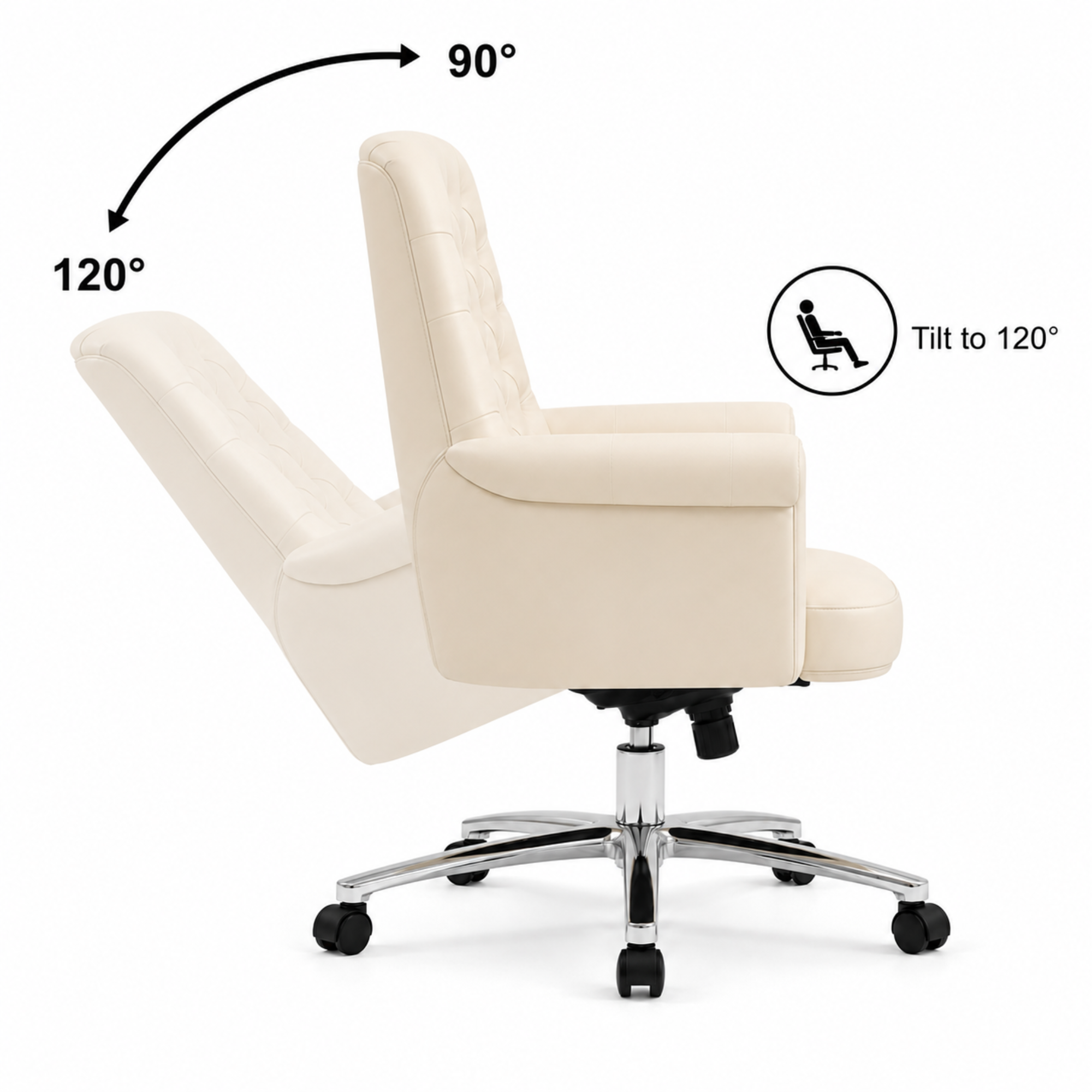Luxury Director Chair with Button-Tufted Upholstery, Ergonomic, Padded Armrests, and Chrome Base for Modern Office Chair