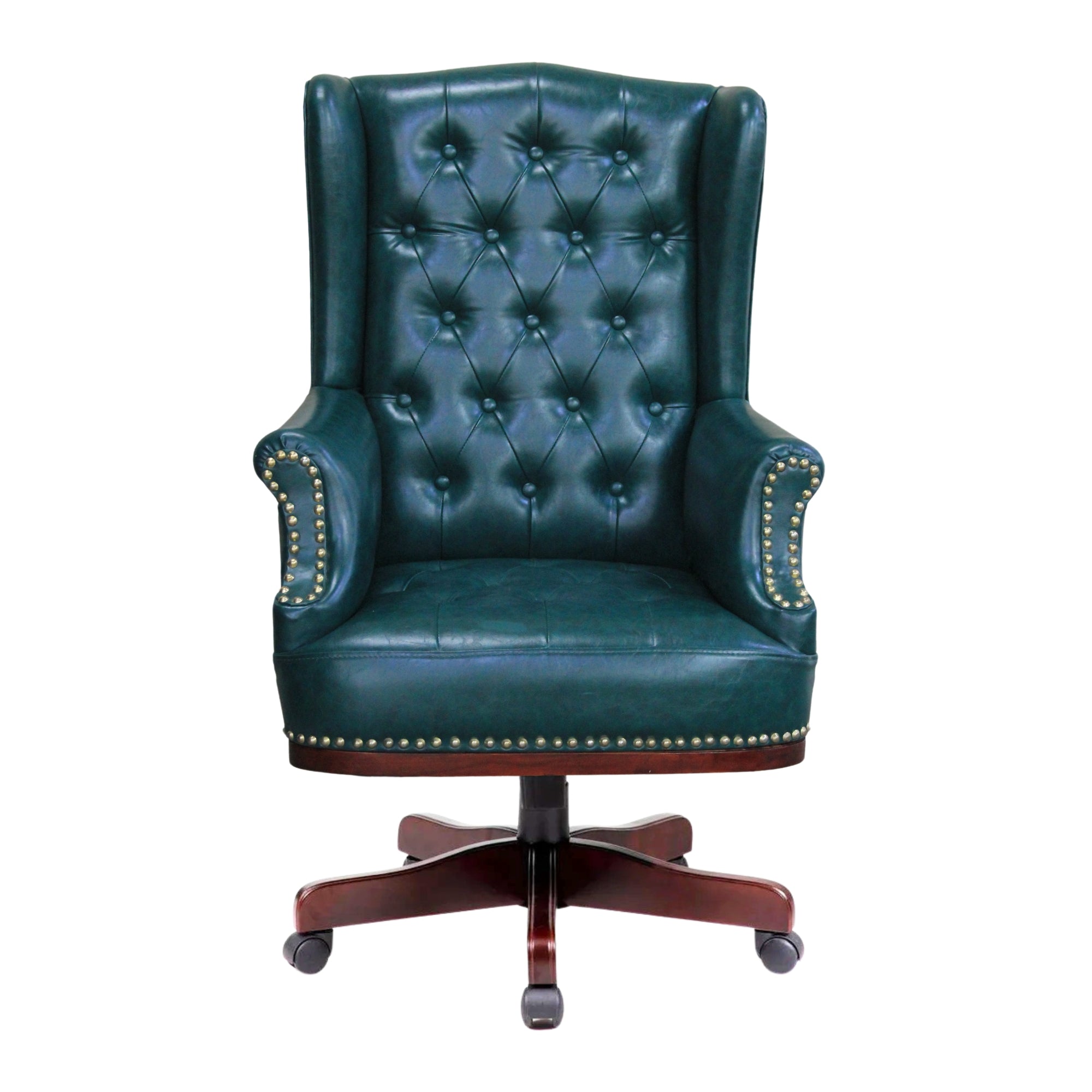 High Back Leatherette & Wooden Office Chair | Revolving & Height Adjustable | Director and CEO & Executive Chair | Armrest & Wheelbase | Green