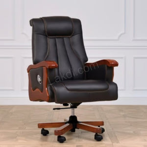 Director Chair for office Made in Plyboard with Leatherette and Soft Padded & Fixed Armrest & Revolving and swivel Base, Recliner Chair