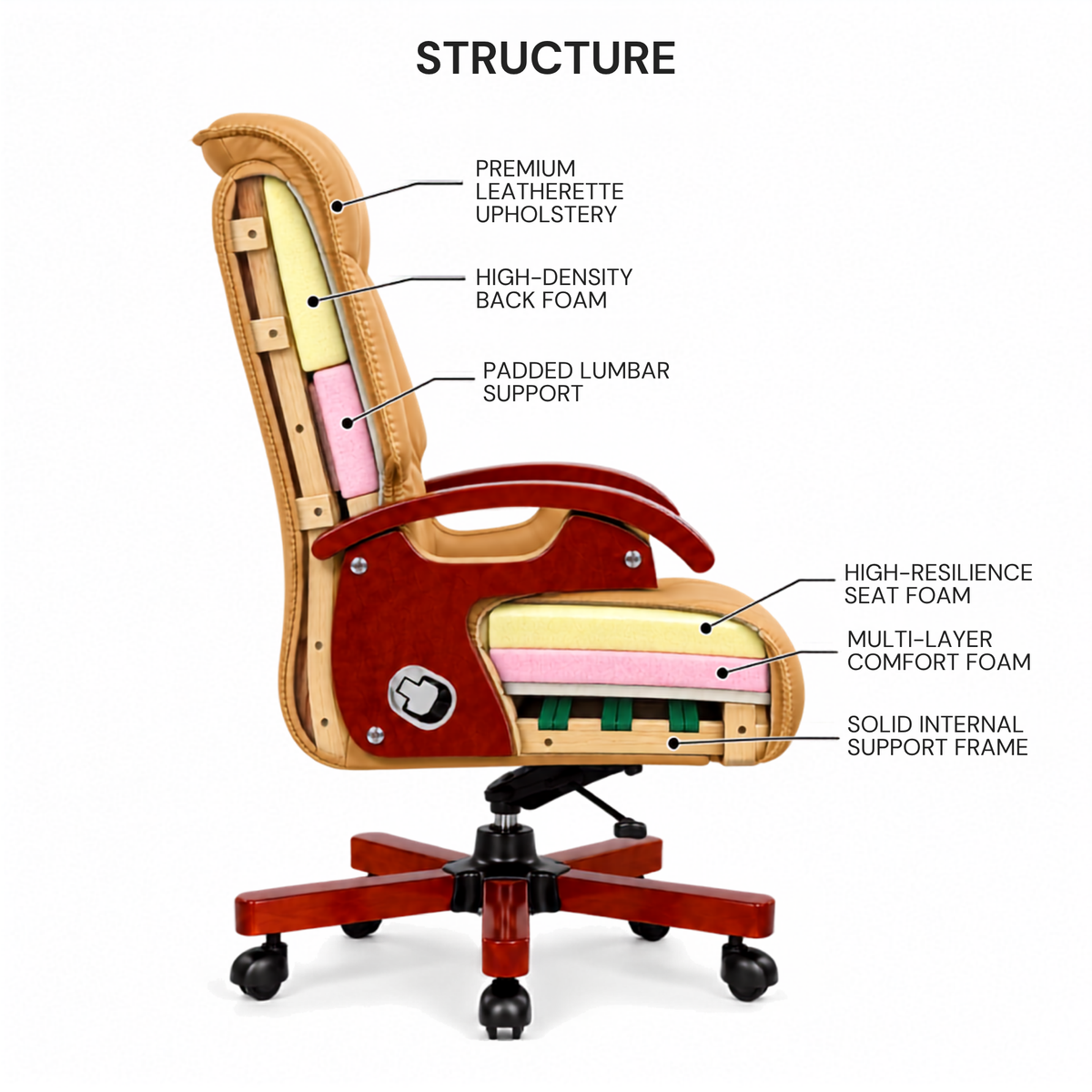 High Back Director Chair for office Modern Design Made in Plyboard with Leatherette & Recliner & Height Adjustable and Revolving Chair