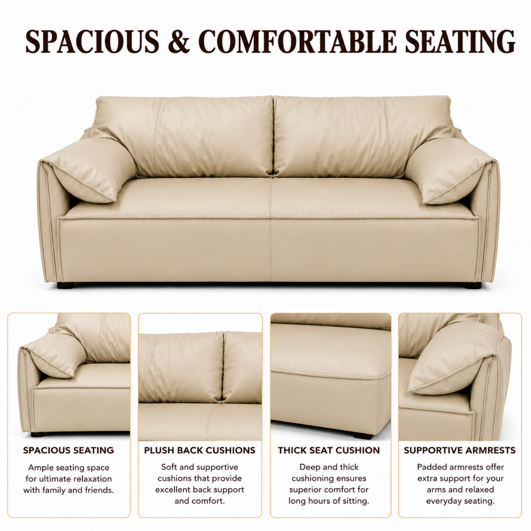 Modern Luxury 1 to 3-Seater Sofa | Premium Upholstered Fabric Sofa with Cushioned Armrests & Deep Seating | Contemporary Living Room Couch | Cream Beige